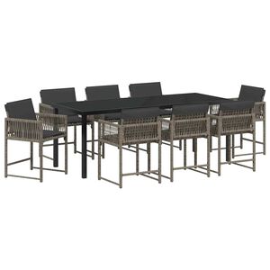 vidaXL Tuin eettafelset 9 pcs Grijs poly rattan