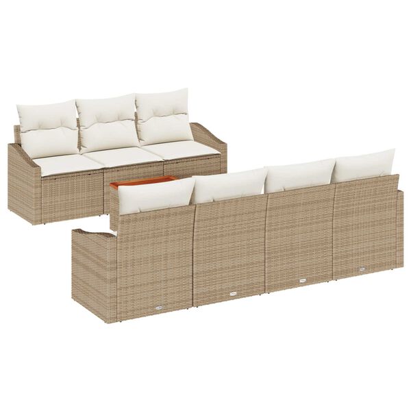 vidaXL Tuinbankenset met kussen 8 pcs Beige poly rattan