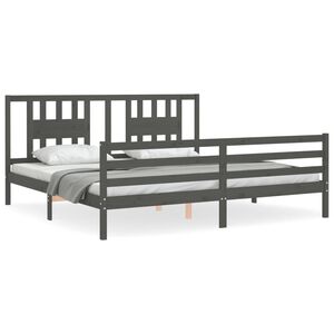 vidaXL Bedframe met hoofdbord massief hout grijs 200x200 cm