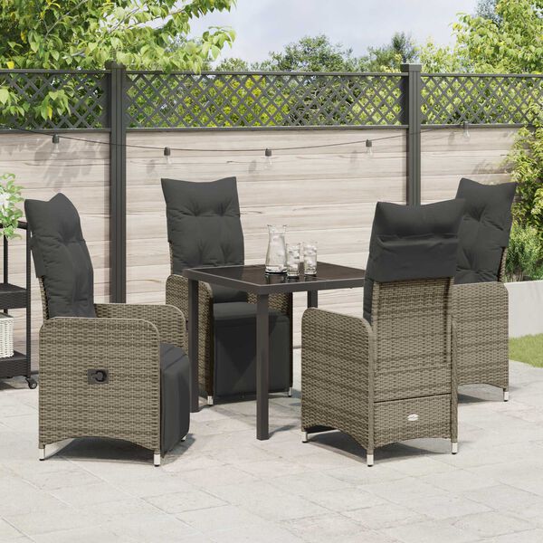 vidaXL Tuin Eetset met kussen 5 pcs Grijs Poly riet