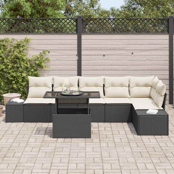 vidaXL Tuin Sofa Set met kussen met opslag 7 pcs Zwart poly rattan
