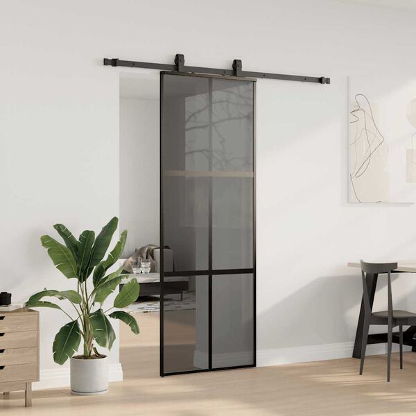 vidaXL Schuifdeur met beslagset 76x205 cm gehard glas zwart