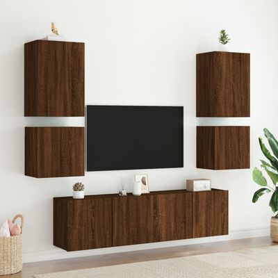 vidaXL 6-delige Tv-wandmeubelset bewerkt hout bruin eikenkleur