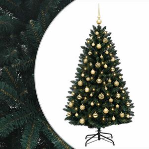 vidaXL Kunstkerstboom donkergroen met kerstballen 150 cm 150 LED's