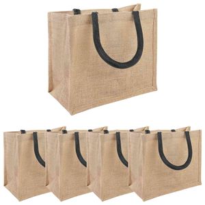 vidaXL Jute handtassen 5 pcs Naturel en Zwart 26 x 22 x 14 cm