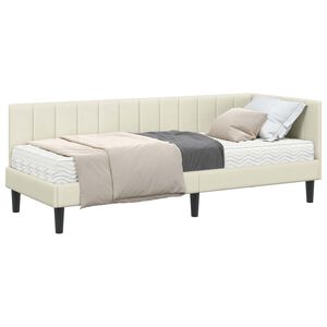 vidaXL Hoekbedframe met Matras 2 st Cr&egrave;me 80 x 200 cm Fluweel