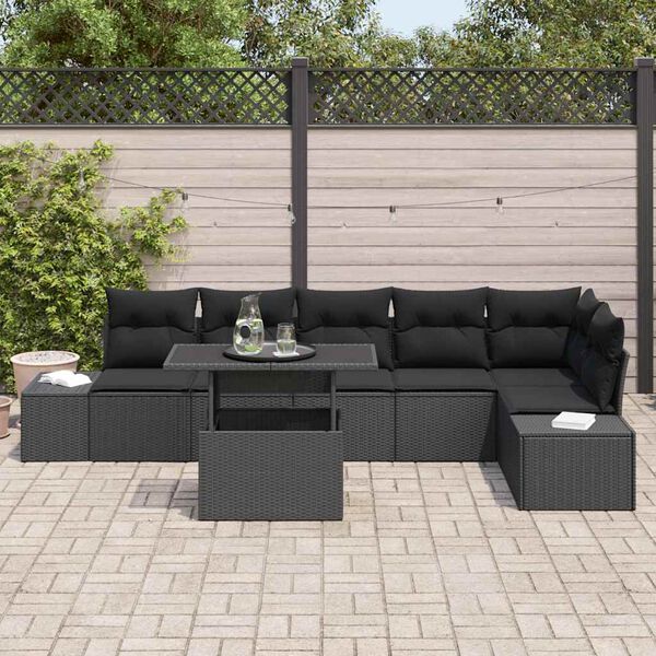 vidaXL Tuin Sofa Set met opslag 7 pcs Zwart Poly riet