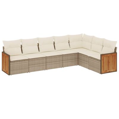 vidaXL 7-delige Loungeset met kussens poly rattan beige