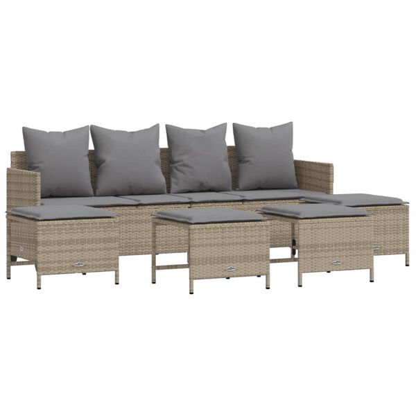 vidaXL 5-delige Loungeset met kussens poly rattan beige