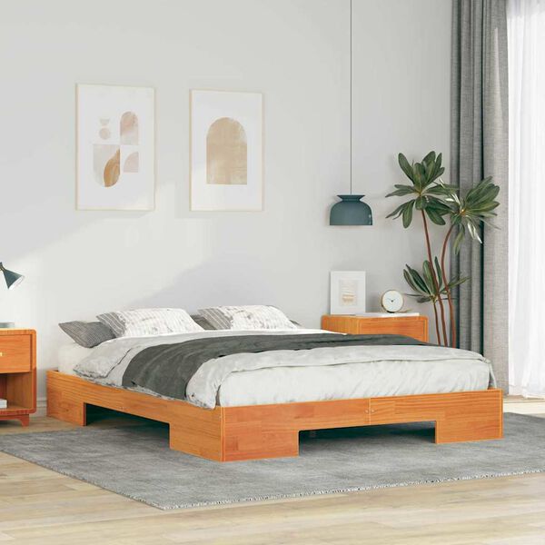 vidaXL Bedframe met opslag Bruin 160 x 200 cm Massief grenenhout