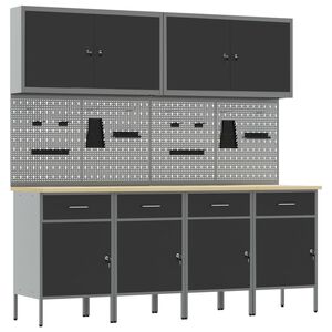 vidaXL Werk kast 10 st Zwart en Grijs Engineered hout en staal