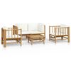 vidaXL 5-delige Loungeset met kussens bamboe cr&egrave;mewit