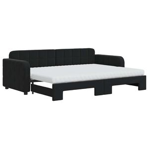 vidaXL Slaapbank onderschuifbed en matrassen 80x200 cm fluweel zwart