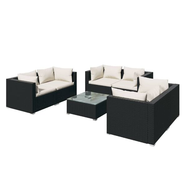 vidaXL 7-delige Loungeset met kussens poly rattan zwart