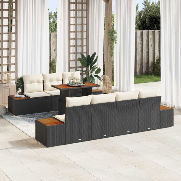 vidaXL Tuin Sofa Set met kussen 8 pcs Zwart Poly riet