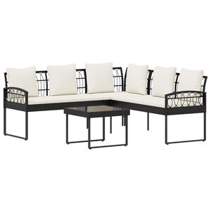 vidaXL Tuinbankenset 2 st Zwart en Cr&egrave;me Poly Rattan Staal