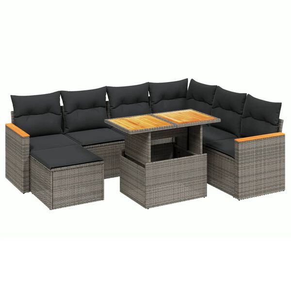 vidaXL 8-delige Loungeset met kussens poly rattan grijs