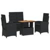 vidaXL 4-delige Tuinset met kussens poly rattan zwart