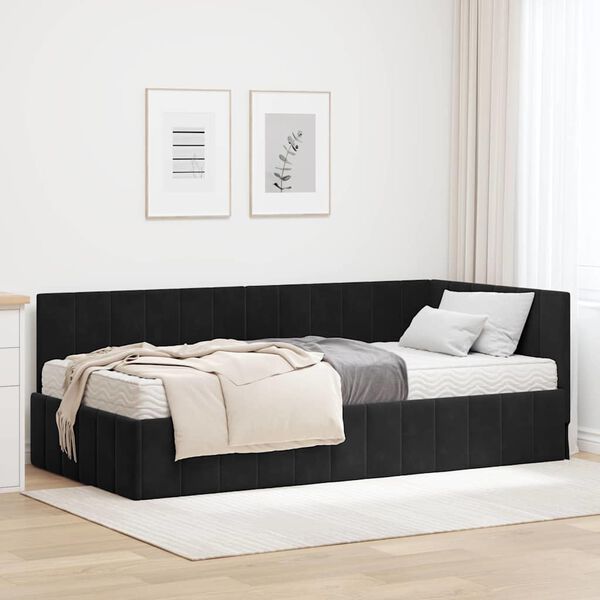vidaXL Hoekbedframe met Matras met matras 2 pcs Zwart Fluweel