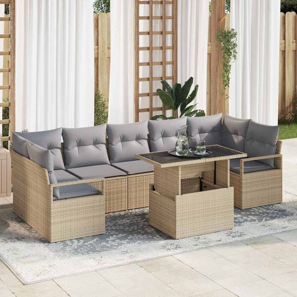 vidaXL Tuin Sofa Set met kussen 8 pcs Beige en Licht Grijs poly rattan