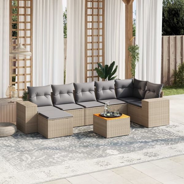 vidaXL 8-delige Loungeset met kussens poly rattan beige