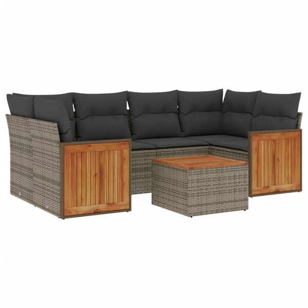 vidaXL 7-delige Loungeset met kussens poly rattan grijs