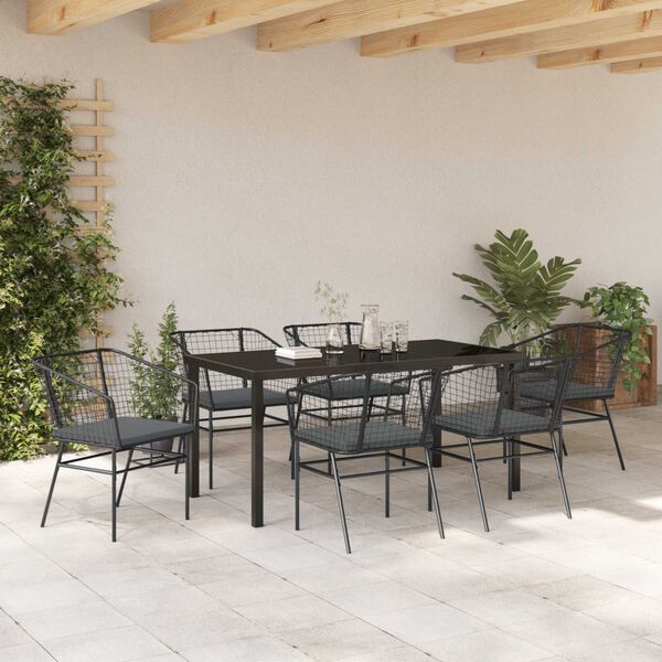 vidaXL Tuin eettafelset 7 pcs Zwart poly rattan