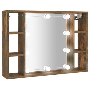 vidaXL Spiegelkast met LED-verlichting 76x15x55 cm gerookt eikenkleur