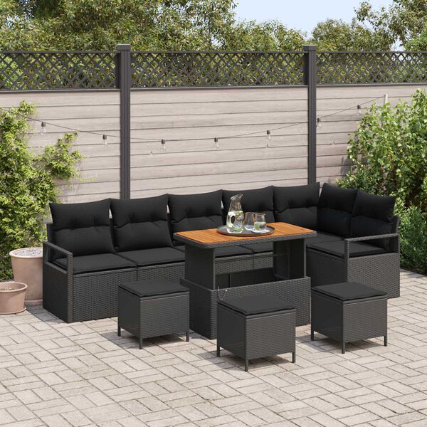 vidaXL Tuin Sofa Set met kussen 10 pcs Zwart Poly riet