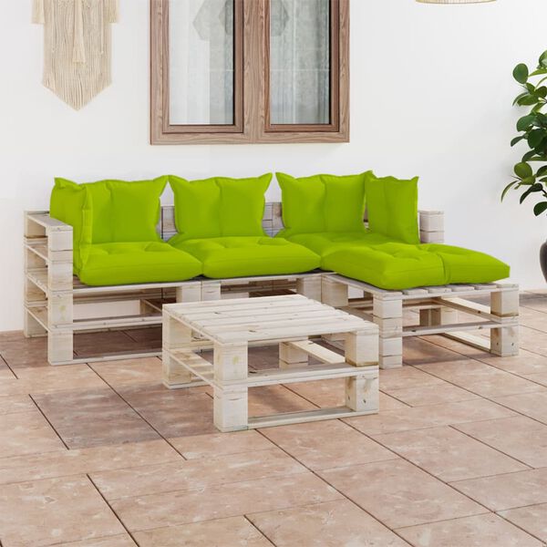 vidaXL 5-delige Loungeset met kussens pallet grenenhout