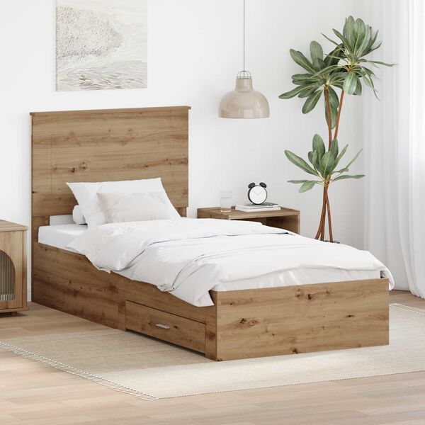 vidaXL Bedframe met hoofdeinde Artisan Eiken 90 x 190 cm Bewerkt hout