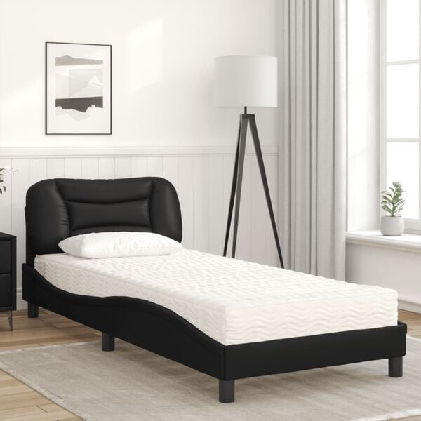 vidaXL Bed met matras "Hvar" kunstleer zwart 90x200 cm