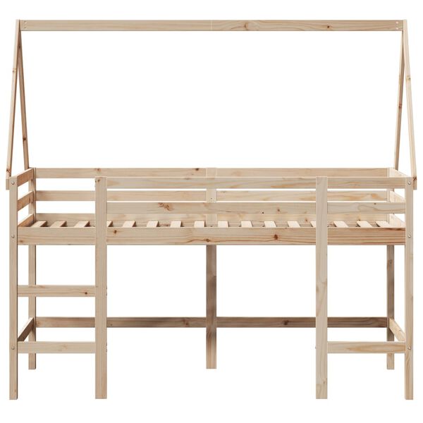 vidaXL Halfhoogslaper met ladder en bedhuis grenenhout 90x190 cm