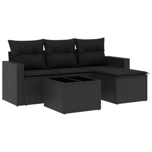 vidaXL 5-delige Loungeset met kussens poly rattan zwart