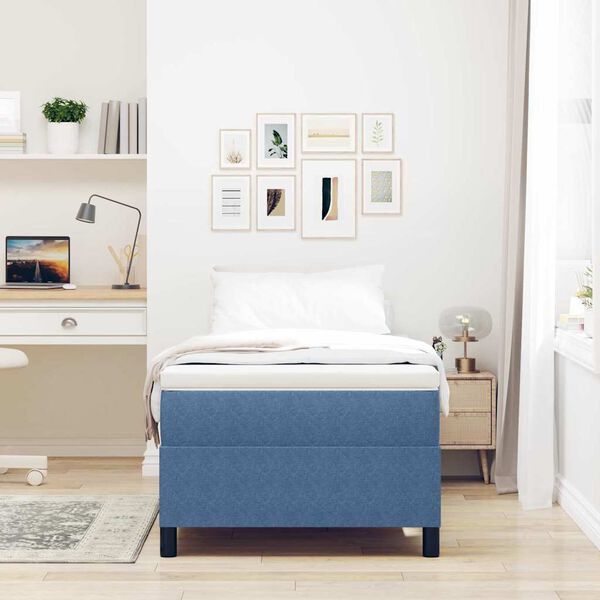 vidaXL Boxspringbed Blauw en Wit 90 x 200 cm Katoen Stof