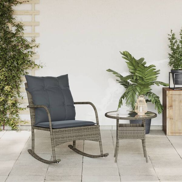 vidaXL Tuinschommelstoel met kussens poly rattan grijs