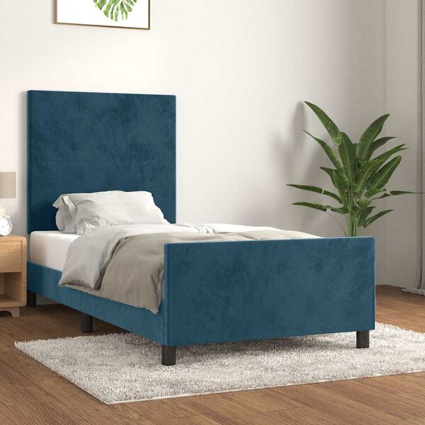 vidaXL Bedframe zonder matras 100x200 cm fluweel donkerblauw