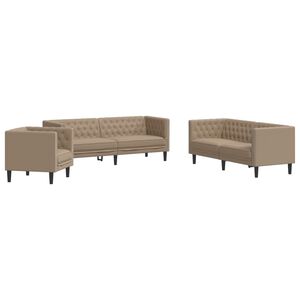 vidaXL 3-delige Loungeset Chesterfield-stijl kunstleer cappuccinokleur