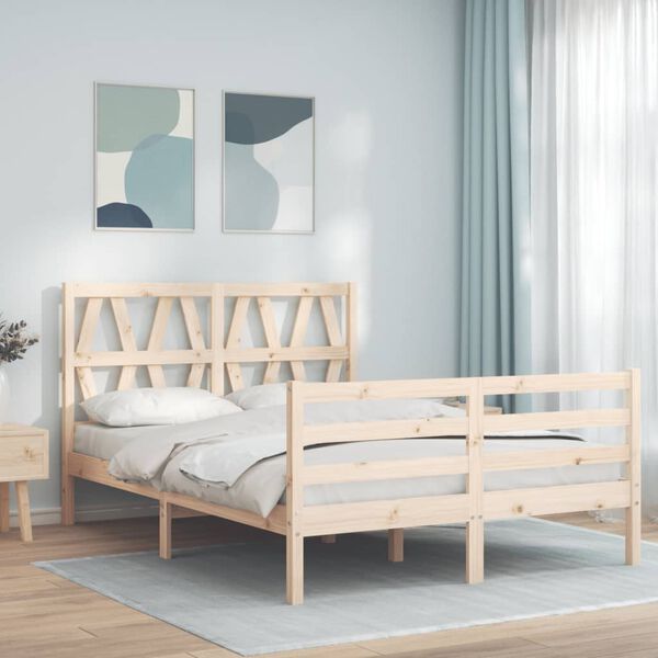 vidaXL Bedframe met hoofdbord massief hout 140x190 cm