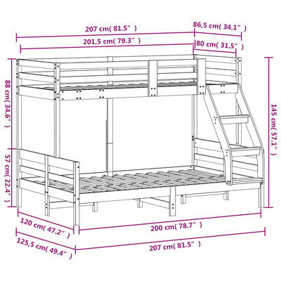 vidaXL Stapelbed massief grenenhout 80x200/120x200 cm