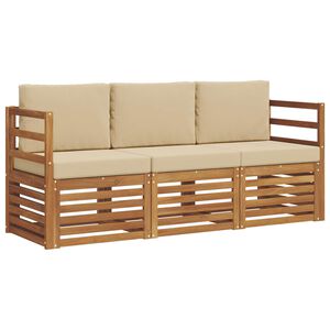 vidaXL Sofa-Sets 3 st Natuurlijk en Beige Massief Acaciahout