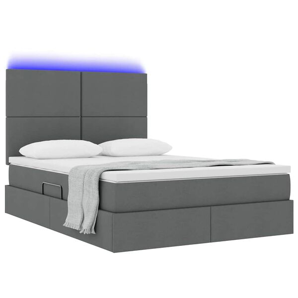 vidaXL Opbergbed met LED met matras Donkergrijs 140 x 200 cm Polyester