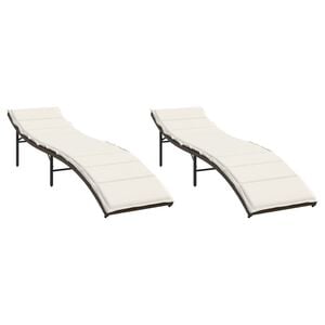 vidaXL Ligstoelen 2 st met kussens poly rattan bruin