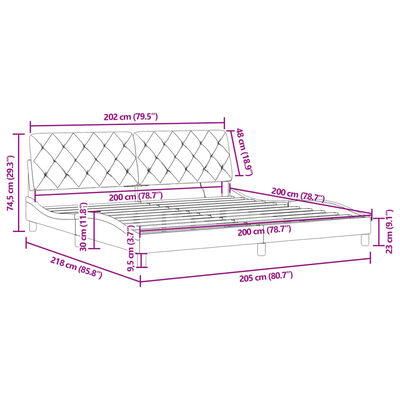 vidaXL Bedframe met LED-verlichting fluweel zwart 200x200 cm