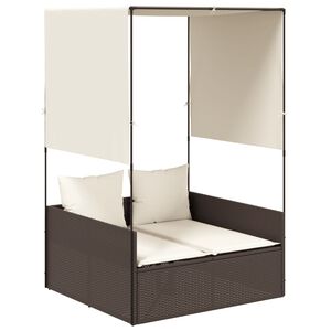 vidaXL Ligbed tweepersoons met dak en gordijn poly rattan bruin