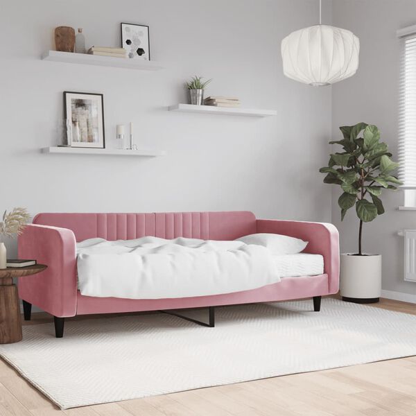 vidaXL Slaapbank met matras 100x200 cm fluweel roze