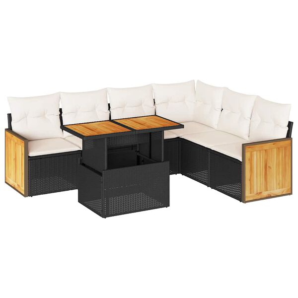 vidaXL 7-delige Loungeset met kussens poly rattan acacia zwart