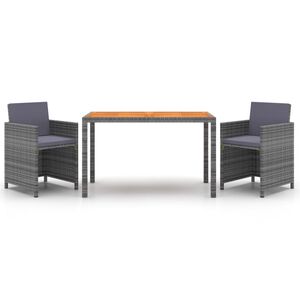 vidaXL 3-delige Tuinset met kussens poly rattan grijs
