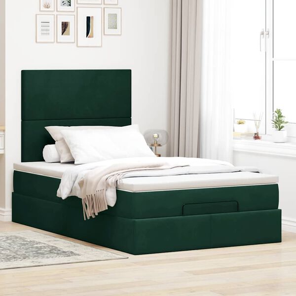 vidaXL Ottoman bed met matrassen 120x190cm fluweel donkergroen