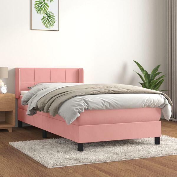 vidaXL Boxspring met matras fluweel roze 100x200 cm
